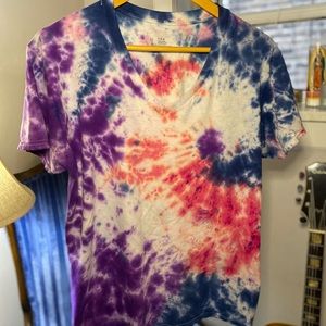 Spiral Offset Tie Dye V Neck
